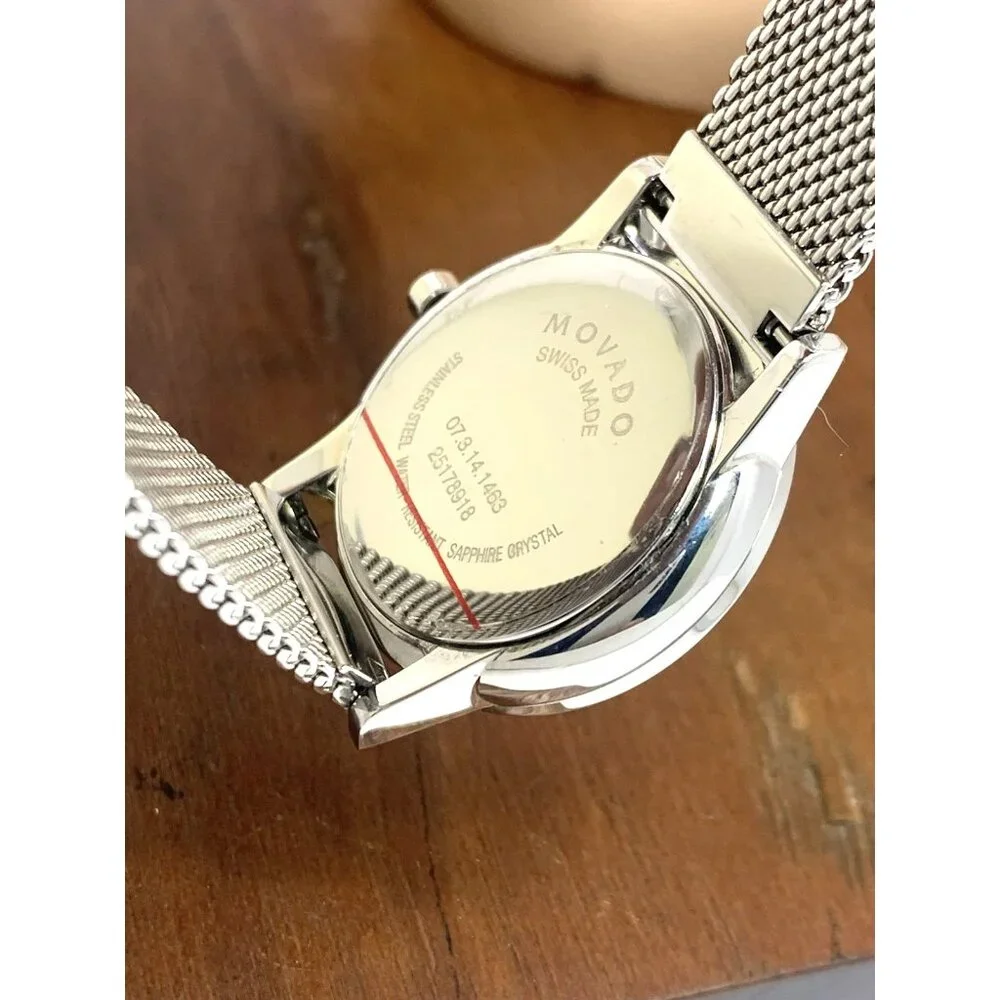 Movado Women's Watch 0607220 Black Dial Swiss Quartz 28mm Silver Mesh Band